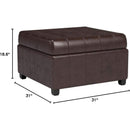 Marbled Brown Leather Storage Ottoman for Living Room