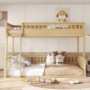 Full XL over Queen Bunk Bed with Ladder and Guardrails, Natural