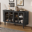 TREXM Farmhouse Sideboard Cabinet with Storage, Wood Buffet Cabinet with Glass Doors and Adjustable Shelves for Kitchen, Dining Room and Living Room (Black)