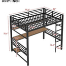 Full Size Metal Loft Bed Frame with Storage Shelf and LED Light,Iron mesh,Black