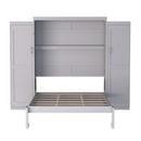 Full Size Murphy Bed, Wooden Full Wall Bed with 2 Wardrobe and Storage Shelf, Multifunctional Foldable Platform Bedframe for Guest-Room, Bedroom, Gray