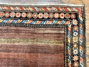 Antique Persian Rug 4x7, Sarab Tribal Wool Carpet, Brown and Multicolor, Handmade Wide Runner Rug 4 x 7, Open Field, Rainbow Border