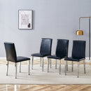 Simple and Versatile Four Black PU Dining Chairs with Silver Metal Legs
