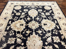 Indo Mahal Rug 8x10, Black and Beige, Vintage Rug 8 x 10 ft, Floral, Handmade Wool Carpet
