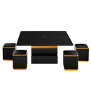 [Video Provided] U-Can Lift-Top Coffee Table with 4 Storage Stools, Modern Space Saving Center Table with Foldable Top, Multi-Functional Adjustable Coffee Table for Living Room