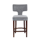 Mid Century Modern Counter Height Bar Stools Set of 2, Farmhouse Linen Fabric Upholstered Accent Chair Curved Backrest with Copper Nails around,Kitchen Chairs with Hardwood Frame, Gray