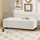 Textured Boucle Ottoman Bench with Hinged Lid for Seating and Storage in Beige, 50 Inches, Solid Wood