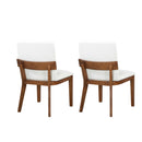 Modern Walnut-Finish Dining Chairs Set of 2 with Glossy PU Leather Upholstery in White