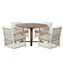 TOPMAX Modern 5-Piece Patio Extendable Wooden Dining Table Set, 12inch Butterfly Leaf Foldable Round Kitchen Table Set with 4 Rattan Arm Chairs for Backyard,Balcony, Garden, Poolside, Natural