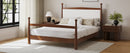 Mid-Century Modern King Size Solid Pine Wood Platform Bed with Upholstered Headboard in Boucle, No Box Spring Needed, Brown