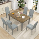 7-Piece Farmhouse Dining Set Classic Rustic Table and 6 high-back design Chairs for Dining Room, Kitchen (Brown+Gray)