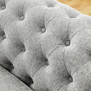 Chesterfield Sofa Tufted Linen Upholstered 3-Seater Sofa Scrolled Arms with Nailhead Decoration, Gray (88.5''x37''x28'')