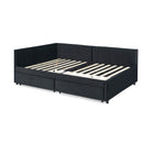 Full Size Upholstered Tufted Bed Frame with Two Drawers, Sofa Bed Frame with Comfortable Backrest and Armrests, Velvet, Black(79.5''x58''x25'')