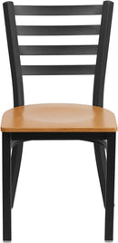 Hercules Series Black Ladder Back Metal Dining Chair Set of 2 With Natural Wood Seat