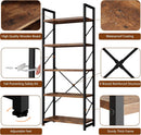 5 Tier Bookshelf Rustic Brown Tall Bookcase For Home Office