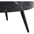31.5' Black Marble-Patterned MDF Round Coffee Table with black Metal Legs.Adjustable Feet,Coffee table,Round Table Design,MDF Material,Black Marble Pattern.