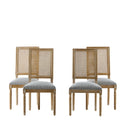 French Country Dining Chairs Set of 4 - Cane Backrest & Upholstered Seats, Rustic Weathered Finish, Solid Rubberwood - Grayish Green