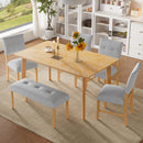 6PCs Dining Room Table Set, Rustic Farmhouse Dining Room Rectangular Table with 4 Upholstered Chairs and Bench, Solid Wood Kitchen Dining Table Set for 6 Persons