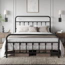 Queen Size Metal Platform Bed Frame With Storage Black