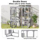 Outdoor Cat House, DIY Cat Enclosure Catio with Double Enter Doors, Light Grey Pine Wood, 62.8'L x 32.2'W x 68.5'H
