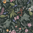Modish Dark Green Wallpaper with Flowers Vogue