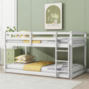 Solid Wooden , Solid Rubber Wooden Twin over Twin Floor Bunk Bed with Ladder ,Upper and Bottom Bed Platforms crafted with Strengthened Slats, White