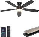52 Inch Flush Mount Ceiling Fan With Remote App Control