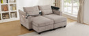 Convertible Chaise Lounge 63' Loveseat Sofa Bed with USB Ports, Cup Holders, Phone Holder, Storage, Brown Corduroy