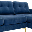 Elegant Convertible L-Shape Sectional Sofa Couch with Movable Ottoman, Velvet Upholstery, Blue