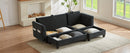 Black Upholstered 83' L-shaped Sectional Sofa with Storage, Movable Ottoman, and Six Throw Pillows