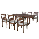 7-Piece Farmhouse Extendable Dining Table Set, 78 in Rustic Wood Table with 18 in Removable Leaf and 6 Upholstered Chairs for Dining Room