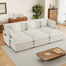 Modern Modular Sofa Couch Upholstered in Corduroy with Side Storage and Movable Ottomans, Beige, 112.6'