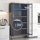 65' Kitchen Pantry Storage Cabinet, 6 Tier Metal Display Storage Cabinet with Transparent Door, Adjustable Shelves & Wheels, Food Pantries Cabinets, for Kitchen, Living Room and Dining Room, Gray
