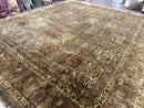 Large Indian Wool Rug 12x14, Wool Handmade Panel Design Carpet, Traditional, Palace Size