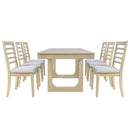 7PCs Extendable Dining Table Set, Farmhouse Extendable Table with 18' Move Leaf, 78' Rustic Wooden Kitchen Table and 6PCs Upholstered Chairs, Expanding Dining Room Table Set