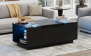 U-Can Led Coffee Table, Modern Center Table with High-Gloss Finish and Glass Tabletop, Coffee Table with Open Storage Compartment and 2 Hidden Drawers  for Living Room