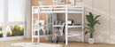 Full Size Loft Bed with Multifunction Shelves and Under-bed Desk, White