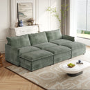 Corduroy fabric 3-seater comfortable cloud sofa with 3 movable footrests for living room, oversized deep-seat recliner, upholstered large-size deep-seat sofa with 3 cushions