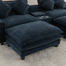 Contemporary Chenille Upholstered Sectional Sofa with Ottomans, USB Ports, Cup Holders & Storage, Blue