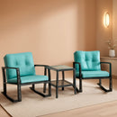 Outdoor Rattan Rockers Set With Glass Table Blue Cushions