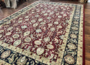 Indo Persian Rug 10x14, Floral Allover, Maroon, Handmade Hand Knotted VIntage Wool Rug, Large Oriental Carpet