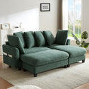 Upholstered Sectional Sofa with Movable Ottoman and Storage in Green Chenille, 83 Inch