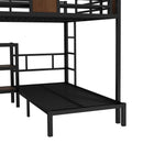 Queen Over Twin Bunk Bed with storage area on upper bed, lower bed with hangers and shelves, Space-Saving/Noise Reduced,black