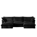 Slipcovered U Shape Sectional Deep Seat Sofa Couch, 3 Seater Sofa with French Edges Design Multiple Big Pillows, Modular Deep Seat Sectional Sofa Comfy Cloud Couch for Living Room, Apartment, Black