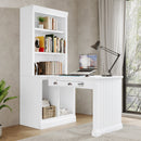 83.4'Tall Bookshelf with Writing Desk, Modern Bookcase with Study Desk, Workstation with Storage Shelf,Storage Bookcase with Open Shelves and LED Lighting for Living Room,Home Office,White