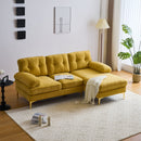 Modern Velvet L-Shaped Sectional Sofa for Living Room or Bedroom, Yellow, 82.6'
