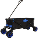 360° Rotating Rear Wheel Heavy-Duty Folding Wagon – Multi-Use Garden Cart with All-Terrain Wheels, Dual-Color (Black & Blue) Design for Camping, Beach, Picnic & Outdoor