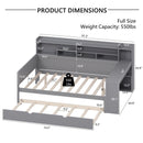 Wooden Full Size Daybed with Storage Shelves, Multi-functional Bed with Twin Size Trundle Bed and  Study Desk,Gray