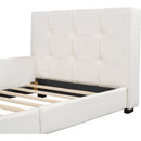 Twin Size Upholstered Platform Bed with Guardrail, White