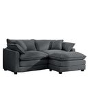 Corduroy Two-Seater Sofa with Ottoman, L-Shaped Sofa for Small Spaces, Grey Corduroy, Modern Design